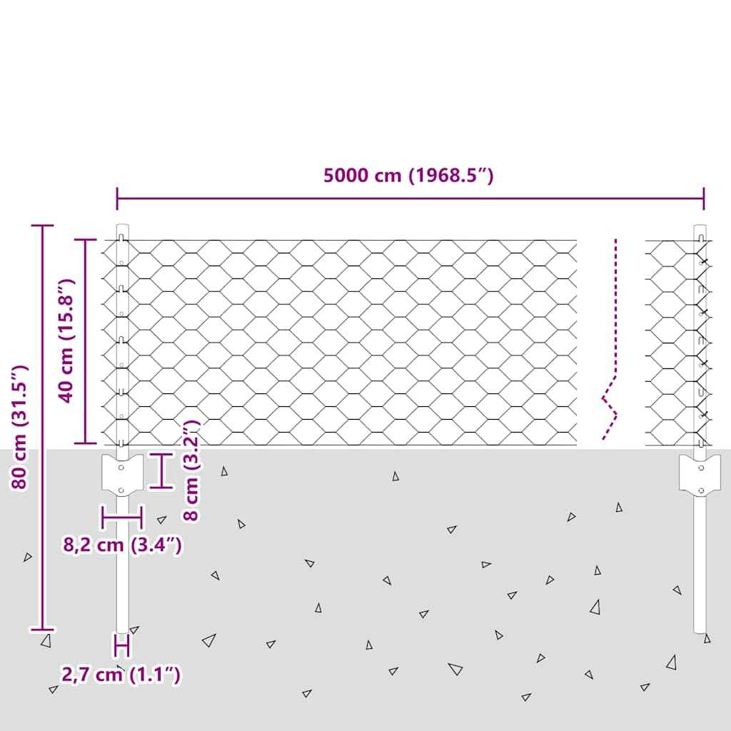 Gard cu Stâlp Argintiu 0,4 x 50 m Oțel