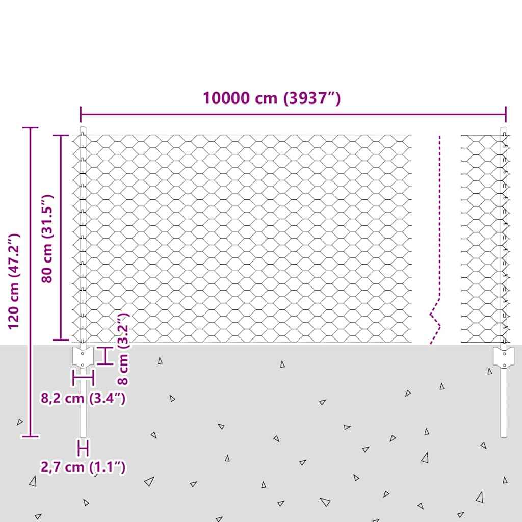Gard cu Stâlp Argintiu 0,8 x 100 m Oțel