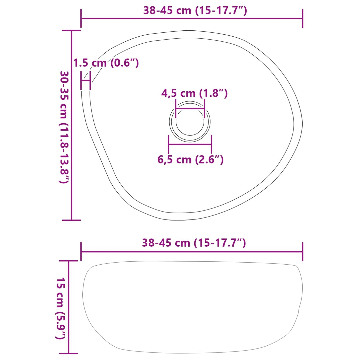 Chiuvetă din piatră de râu Gri deschis 45 x 35 x 15 cm