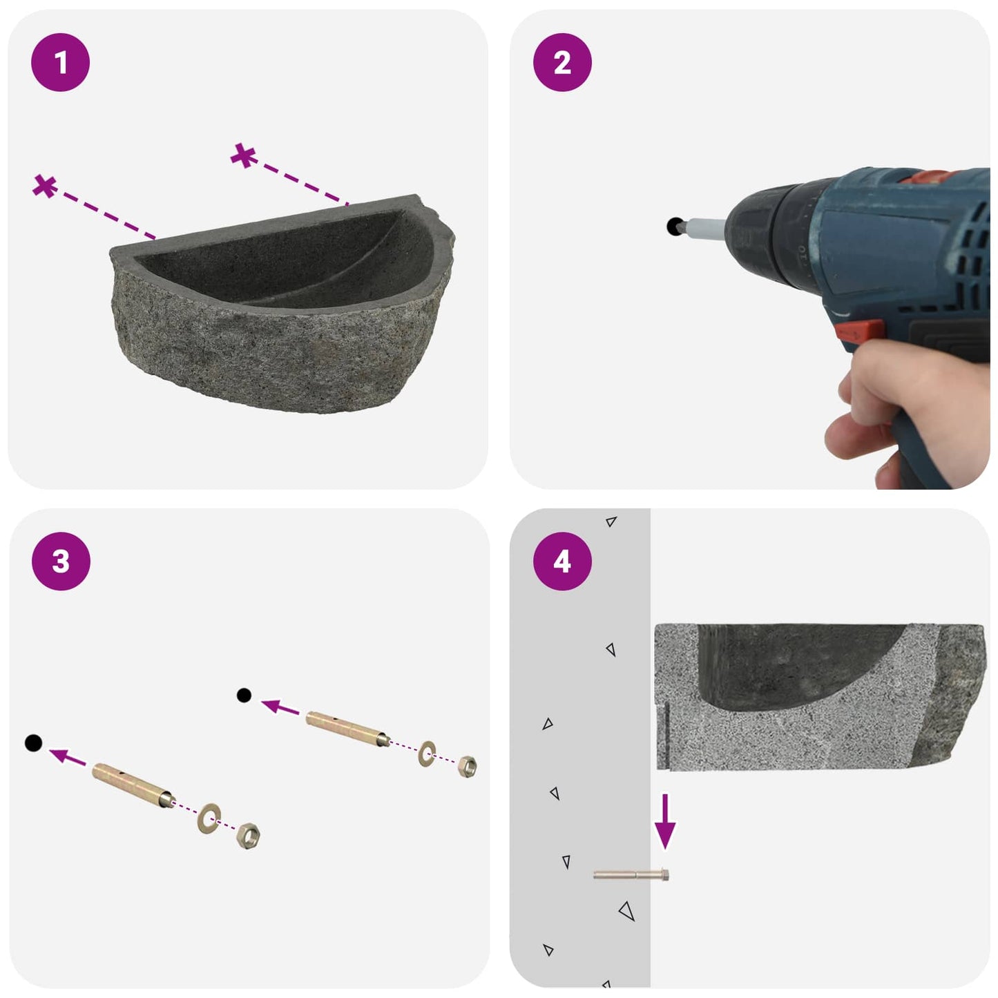 Chiuvetă de perete Gri 37 x 30 x 12 cm Piatra de râu