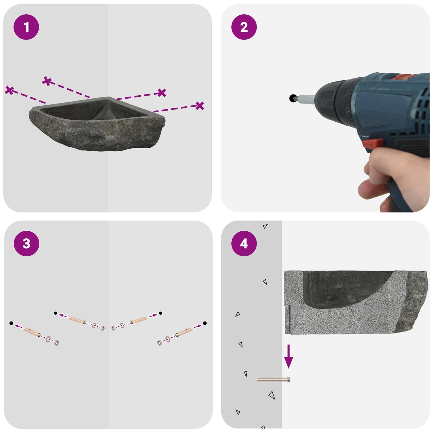 Chiuvetă Gri (30-37) x (30-37) x 12 cm Piatra de Râu