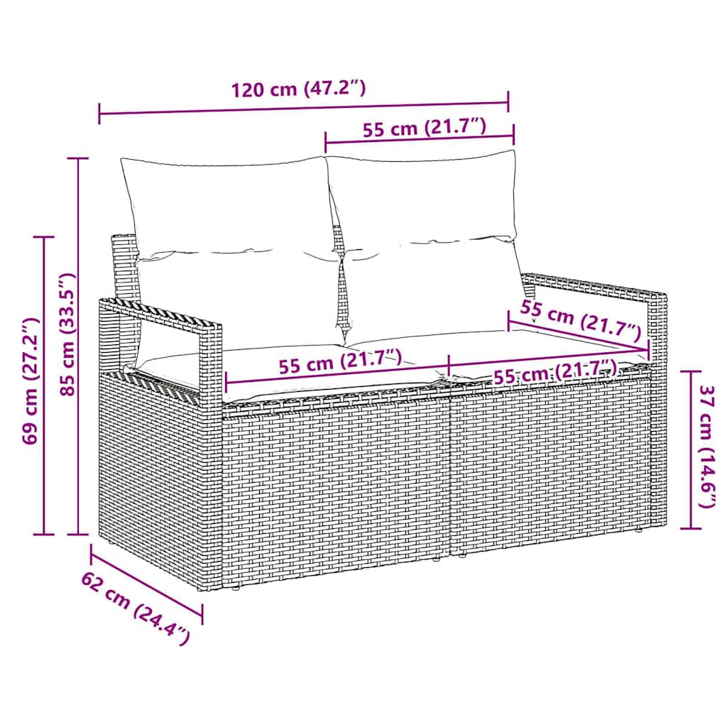 Canapea de grădină cu pernă 120 x 62 x 69 cm poliratan