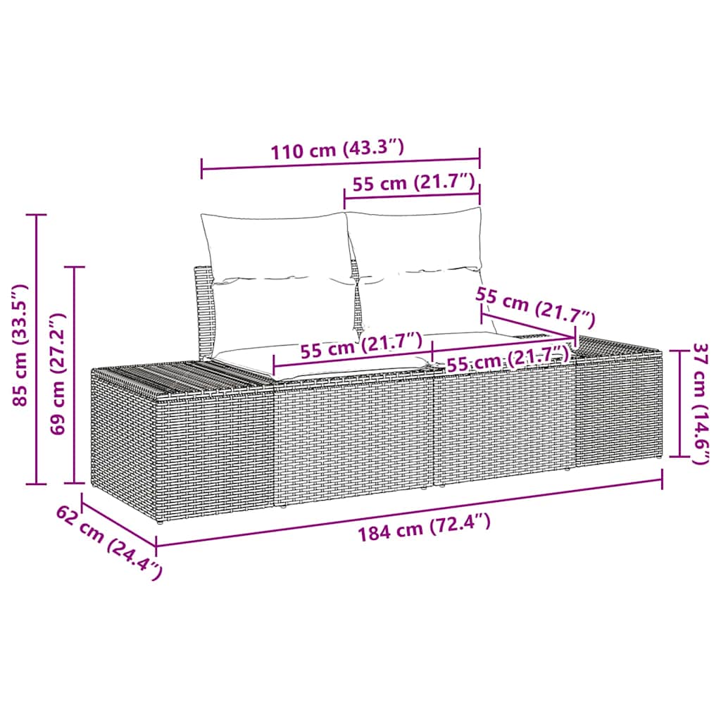 Canapea de grădină cu pernă Negru 184 x 62 x 69 cm poliratan