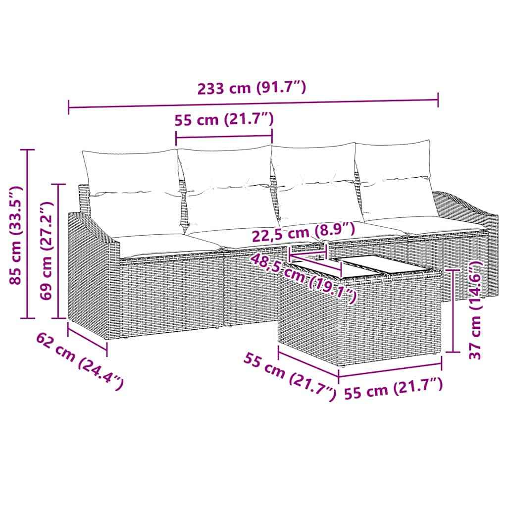 Set de canapea cu pernă 5 pcs Beige și gri deschis poliratan