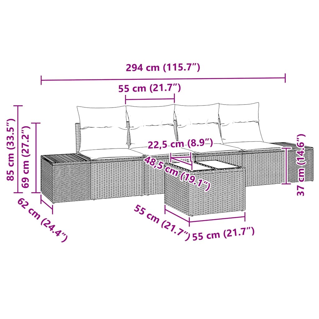 Set de canapea cu pernă Manual 5 pcs Negru și Crem poliratan