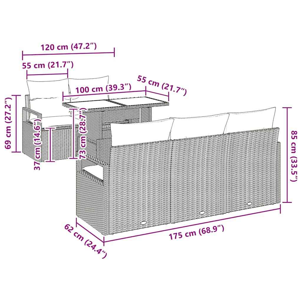 Set de canapea cu pernă 6 pcs maro și crem poliratan