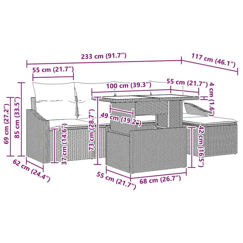 Set de canapele pentru grădină cu pernă 6 pcs maro și crem