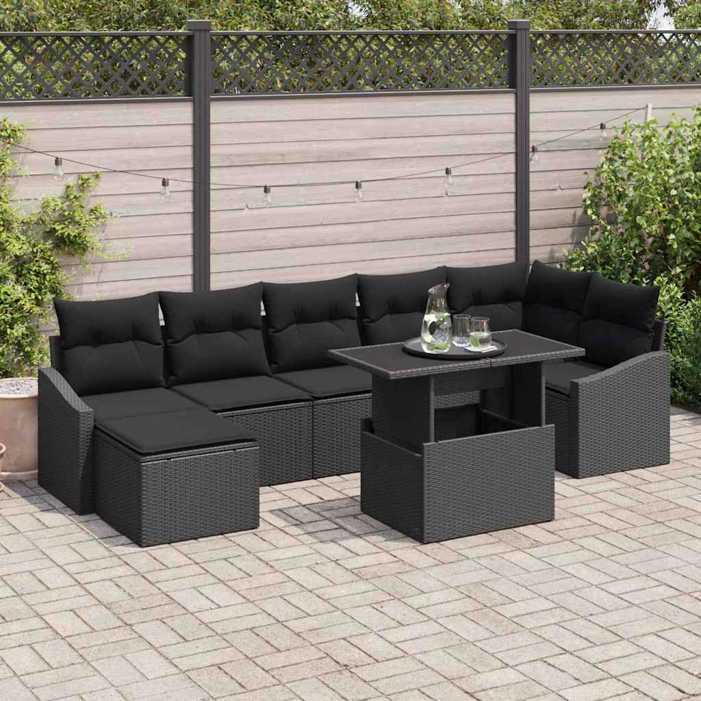 Set de canapele pentru grădină cu pernă 8 pcs Negru poliratan