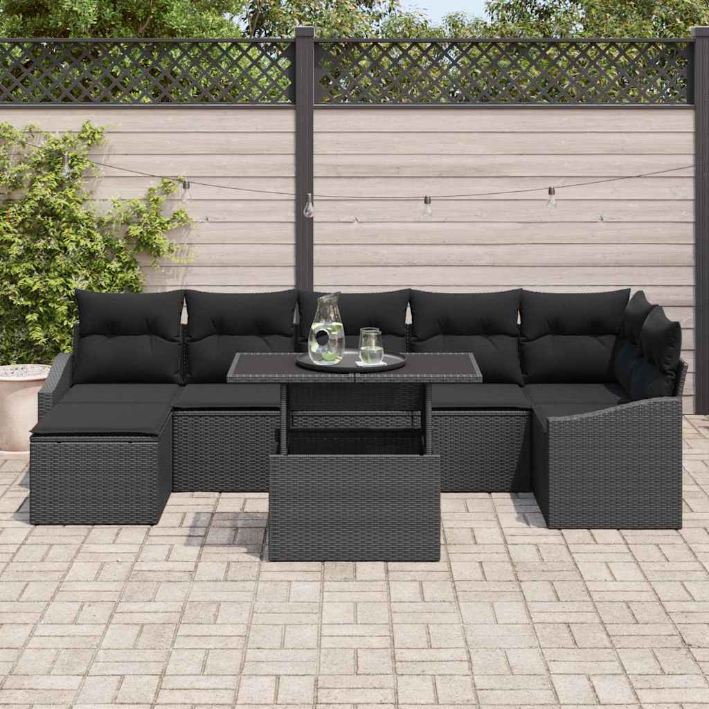 Set de canapele pentru grădină cu pernă 8 pcs Negru poliratan