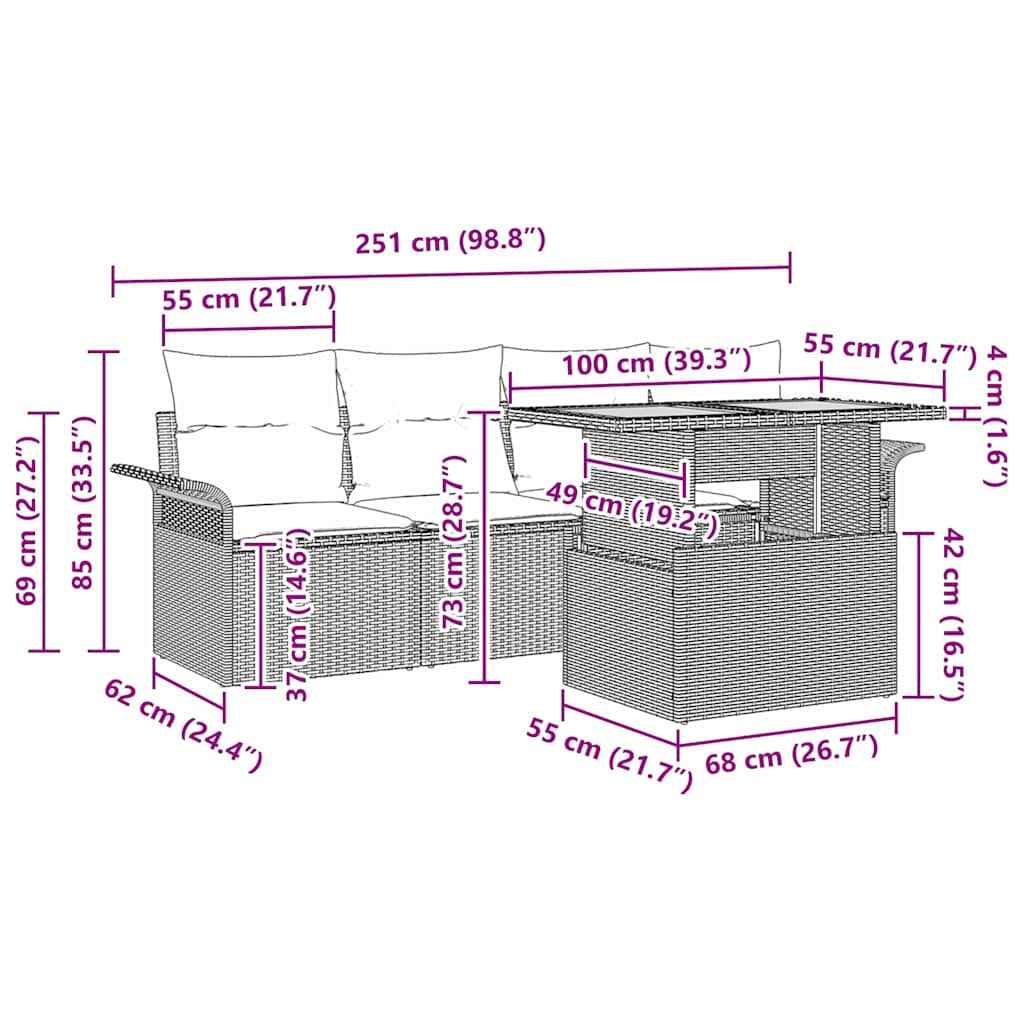 Set de canapele pentru grădină cu pernă 5 pcs Gri
