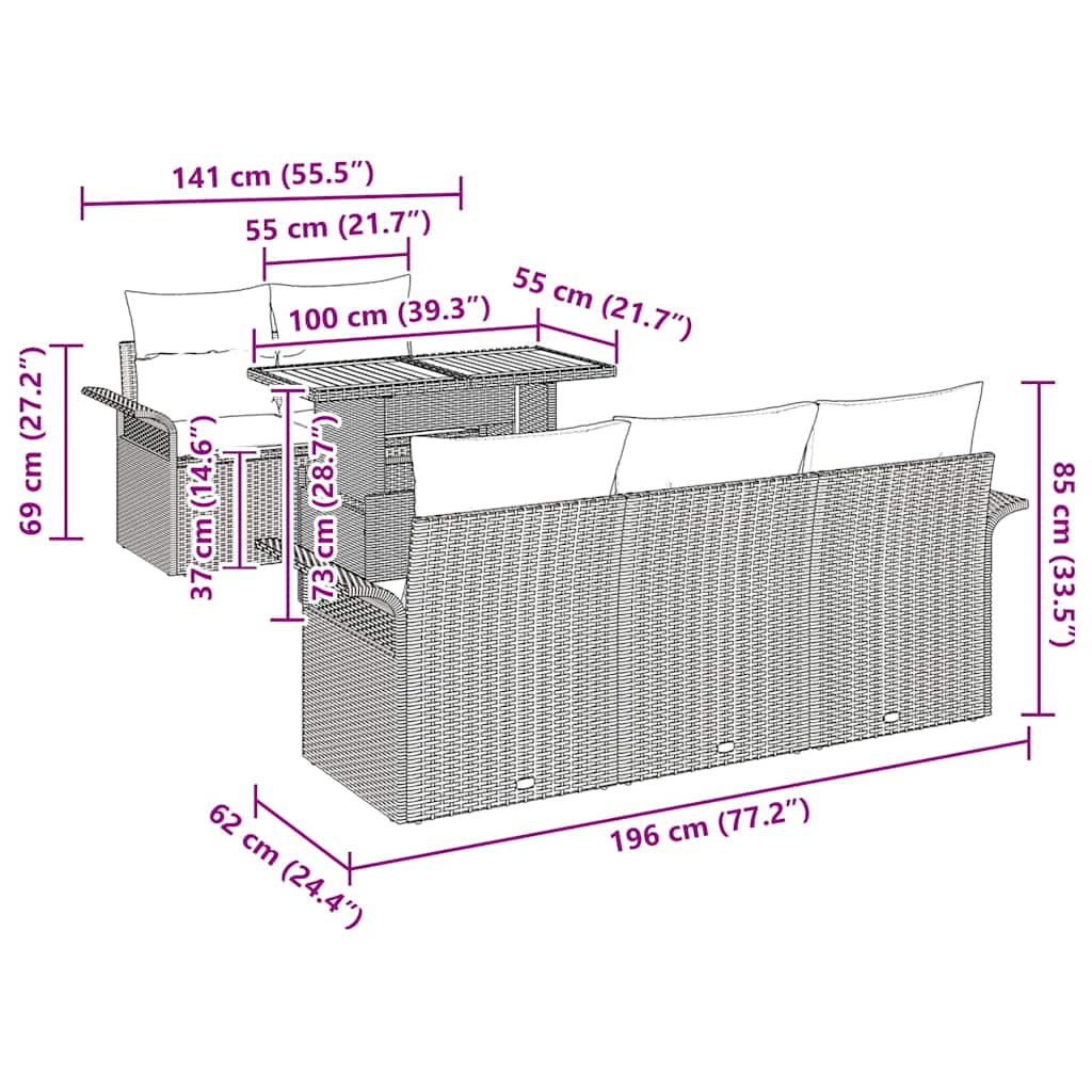 Set de canapele pentru grădină 6 pcs Negru și Crem poliratan