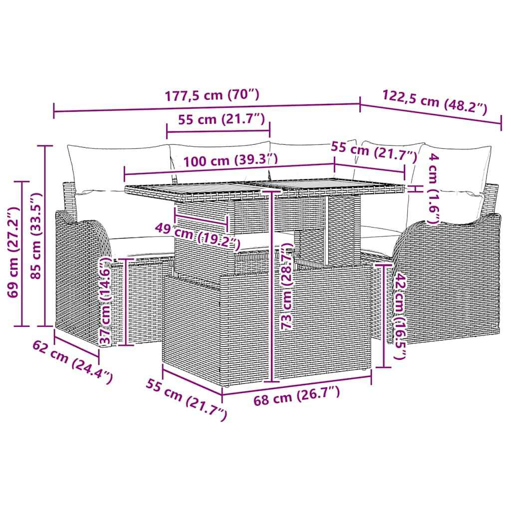Set de canapele pentru grădină cu pernă Manual 5 pcs Gri