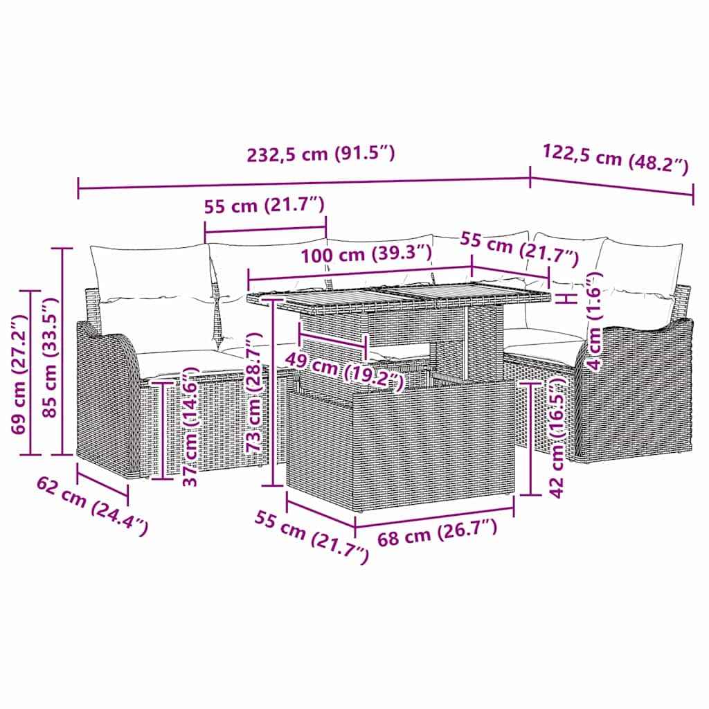 Set de canapele pentru grădină cu pernă 6 pcs negru și crem