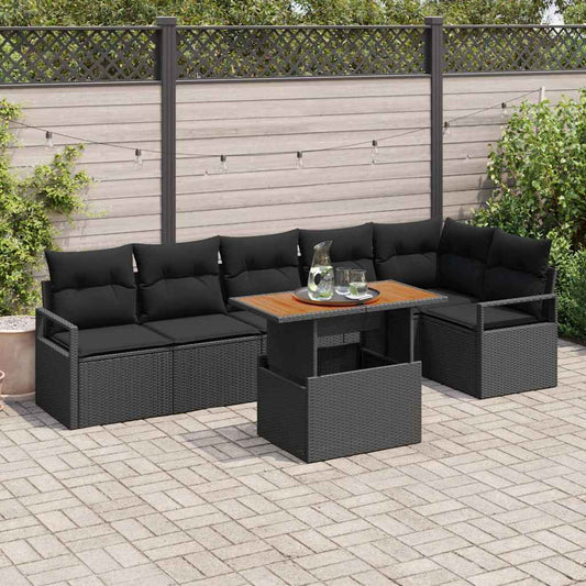Set de masă pentru grădină cu pernă 7 pcs Negru și Maro