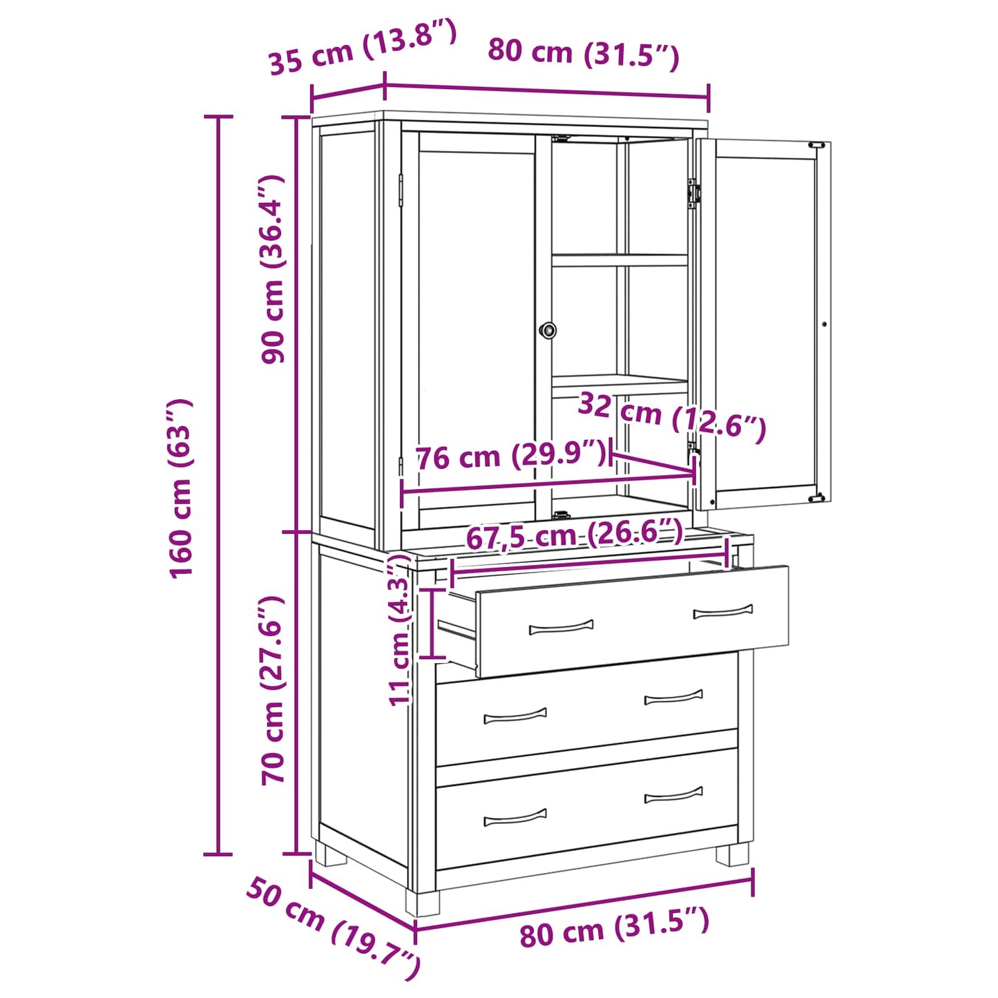 Set de Mobilier pentru Depozitare cu sertar Maro Lemn compozit