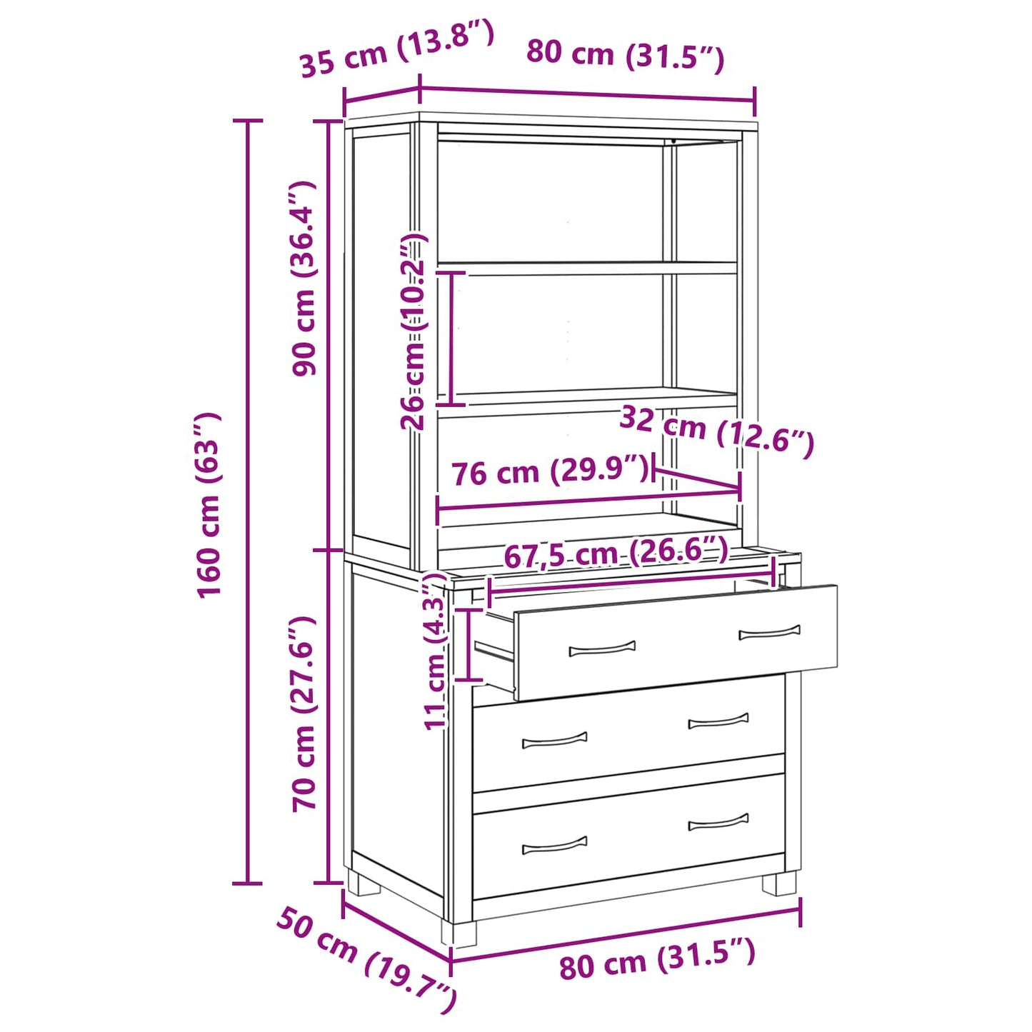 Set de Mobilier pentru Depozitare cu sertar Maro Lemn compozit