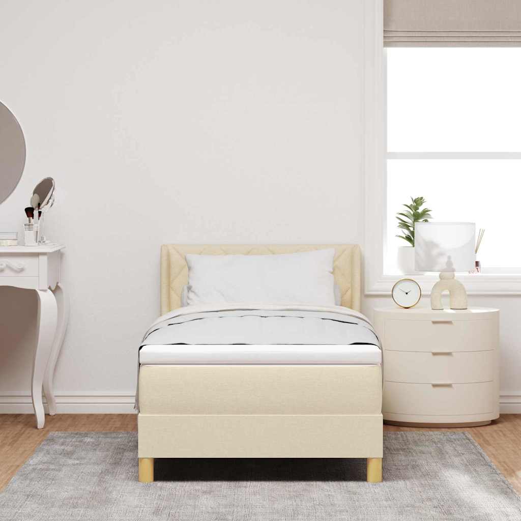 Pat cu arcuri cu saltea cu headboard Crem 200 x 100 cm țesătură