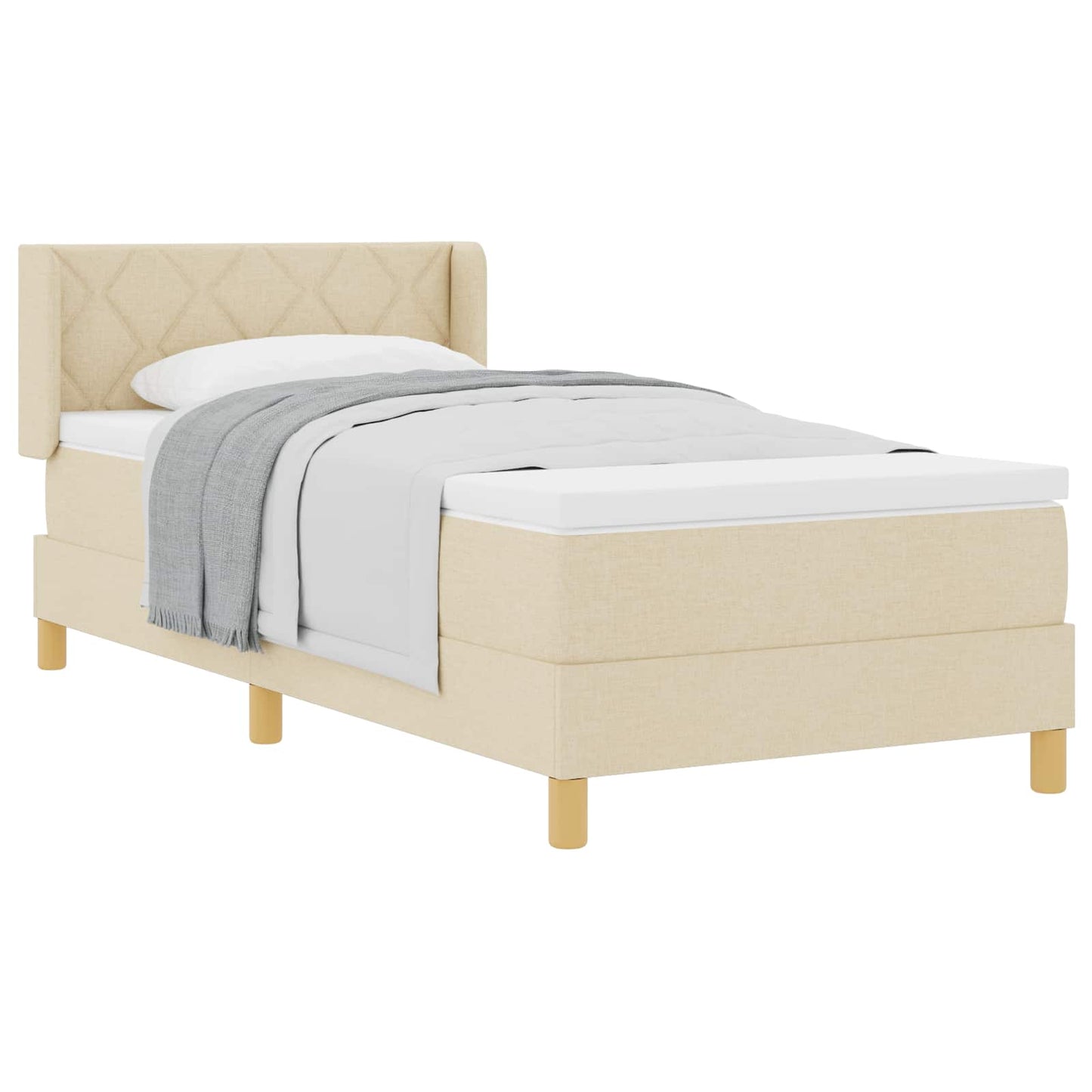 Pat cu arcuri cu saltea cu headboard Crem 200 x 100 cm țesătură