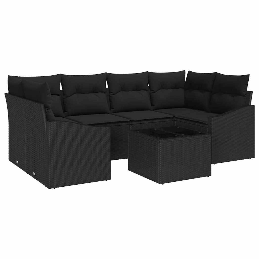 Set de canapea cu pernă cu depozitare 7 pcs Negru poliratan