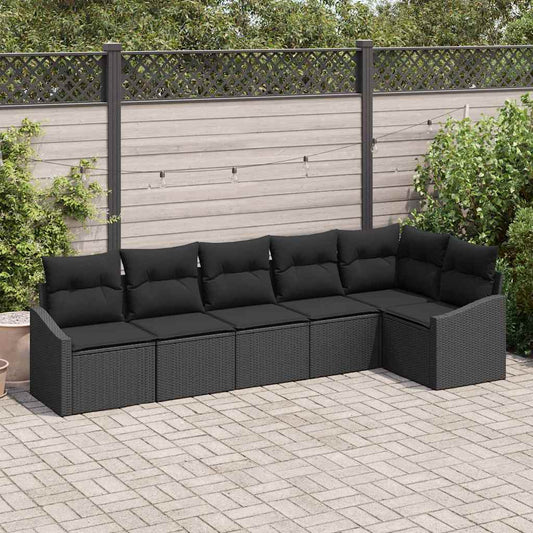 Set de canapele pentru grădină cu pernă 6 pcs Negru poliratan