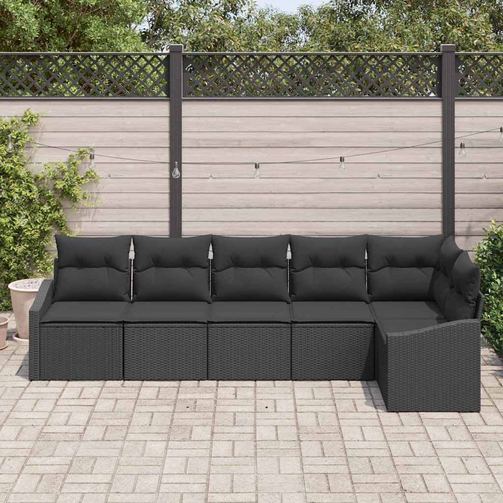 Set de canapele pentru grădină cu pernă 6 pcs Negru poliratan