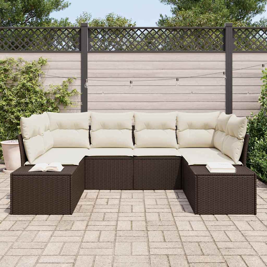 Set de canapele pentru grădină 6 pcs Maro și Crem Rattan poli