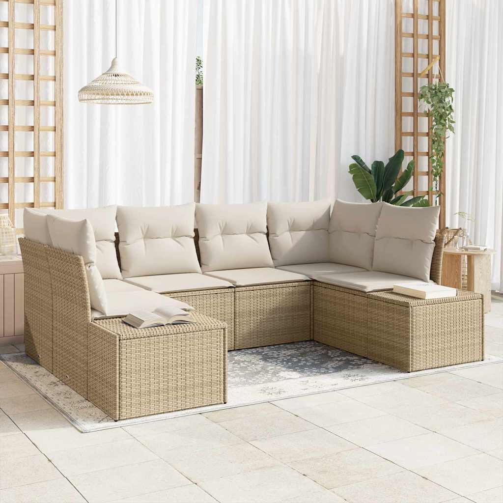 Set de canapele pentru grădină 6 pcs Bej și crem Rattan poli
