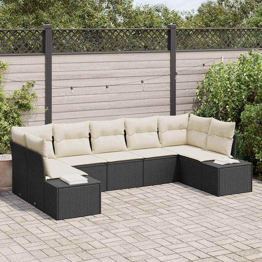 Set de canapele pentru grădină 7 pcs Negru și Crem Rattan poli