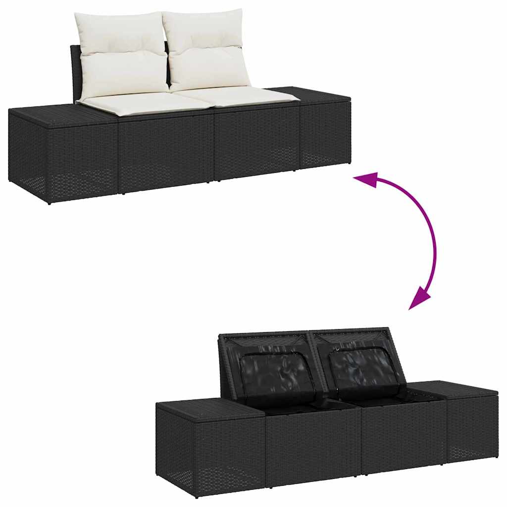 Set de canapele pentru grădină 7 pcs Negru și Crem Rattan poli