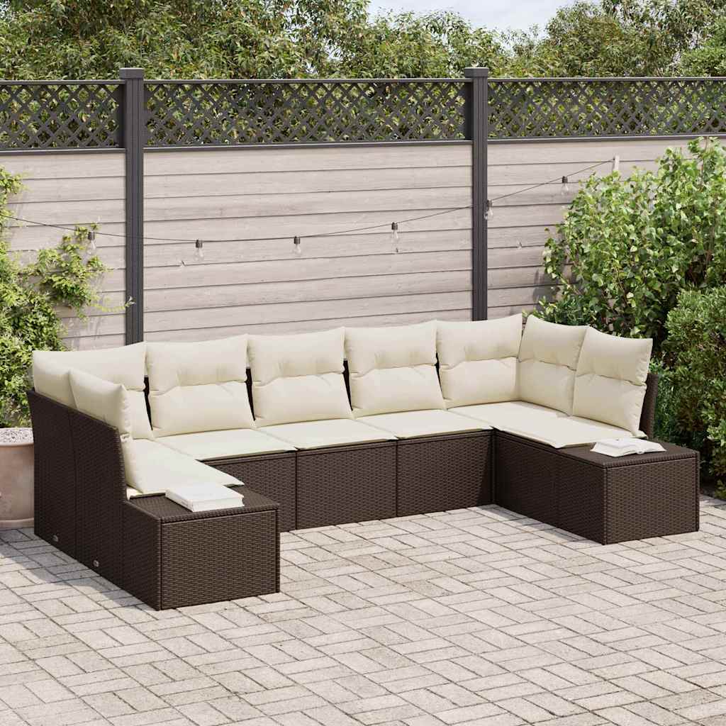 Set de canapele pentru grădină 7 pcs Maro și Crem Rattan poli