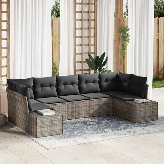 Set de canapele pentru grădină 7 pcs Gri Rattan poli