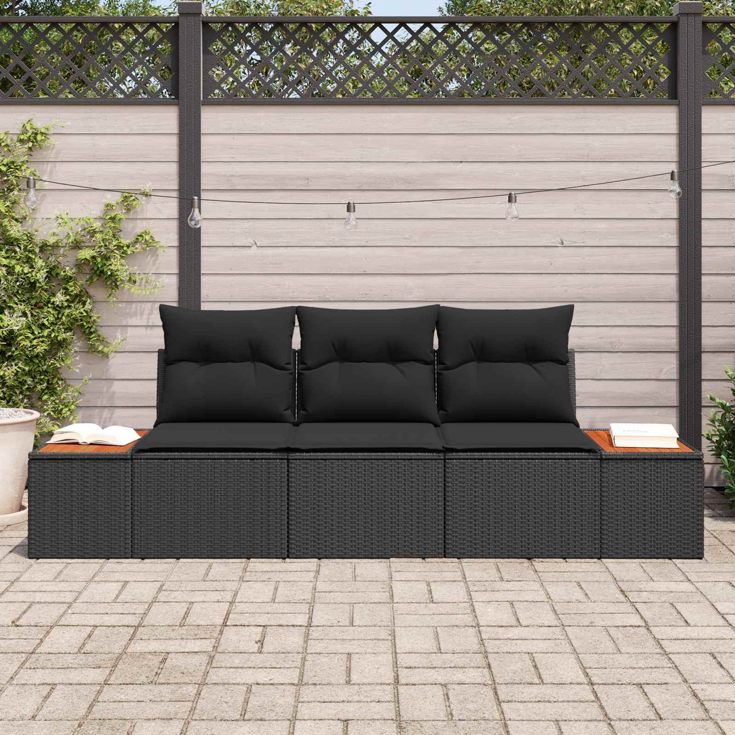 Set de canapele pentru grădină cu pernă 3 pcs Negru Rattan poli