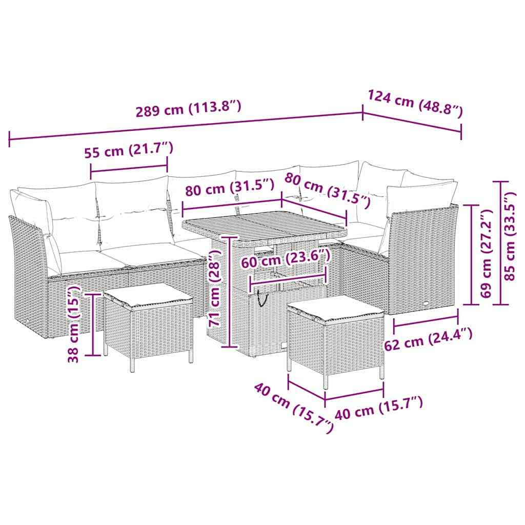 Set de canapele pentru grădină 9 pcs Negru poliratan