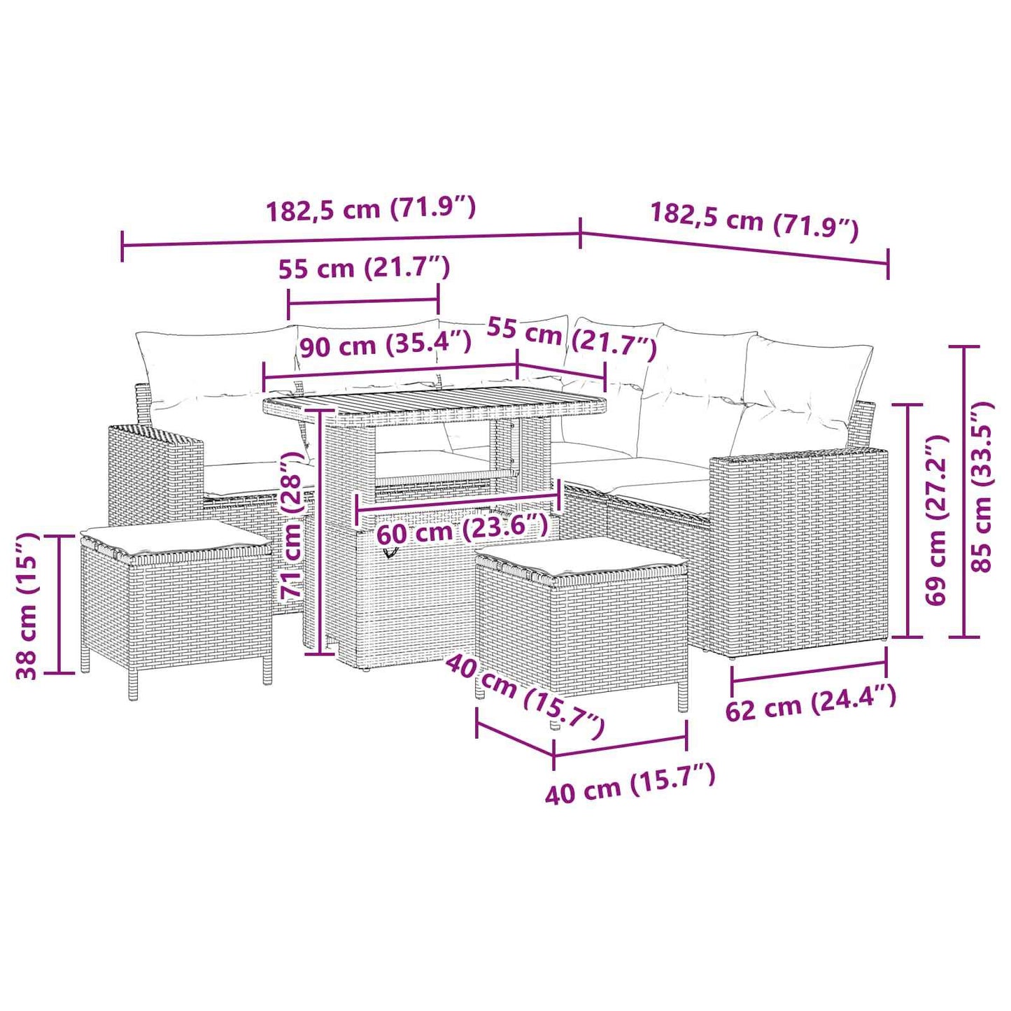 Set de canapele pentru grădină 8 pcs Negru poliratan