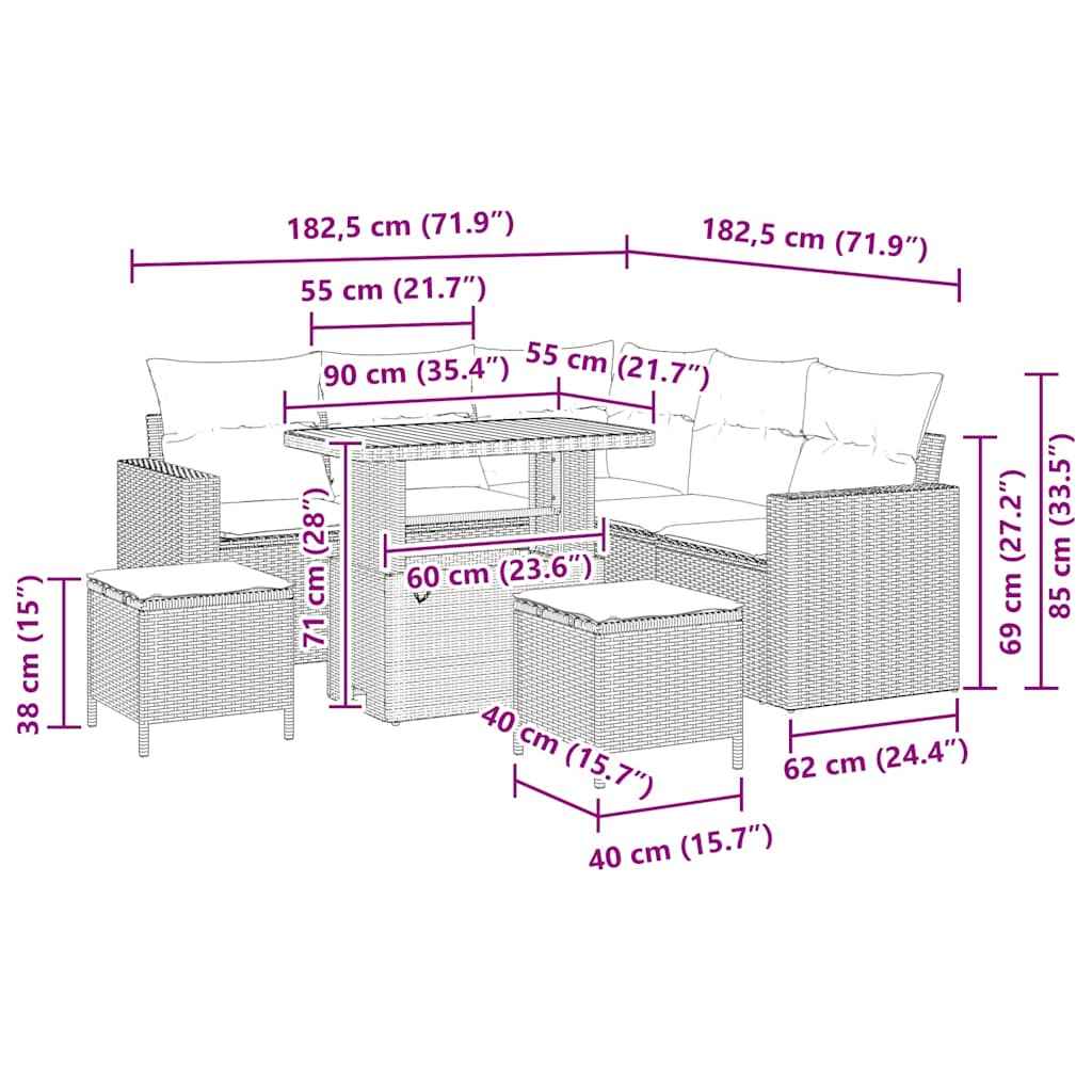 Set de canapele pentru grădină 8 pcs Gri poliratan