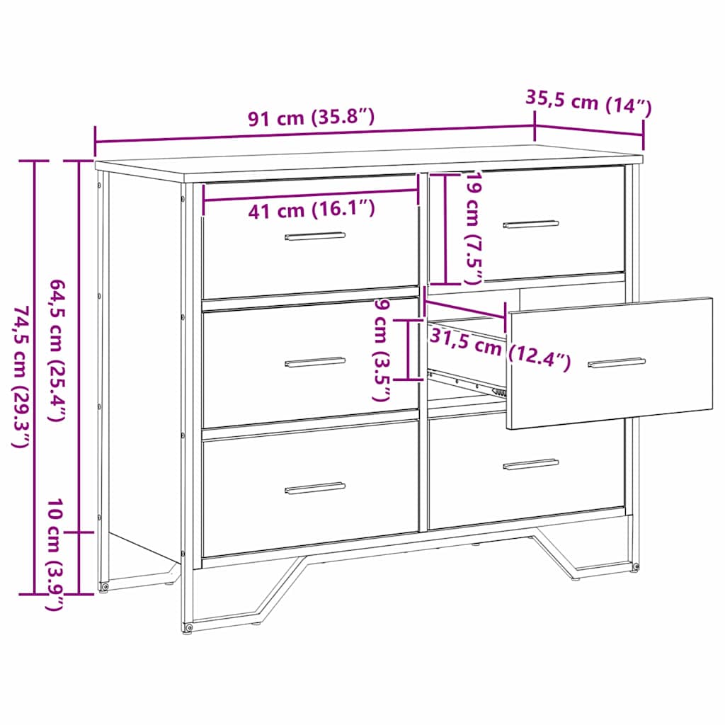 Comodă cu sertare 2 pcs Stejar Artizanal 91 x 35,5 x 74,5 cm