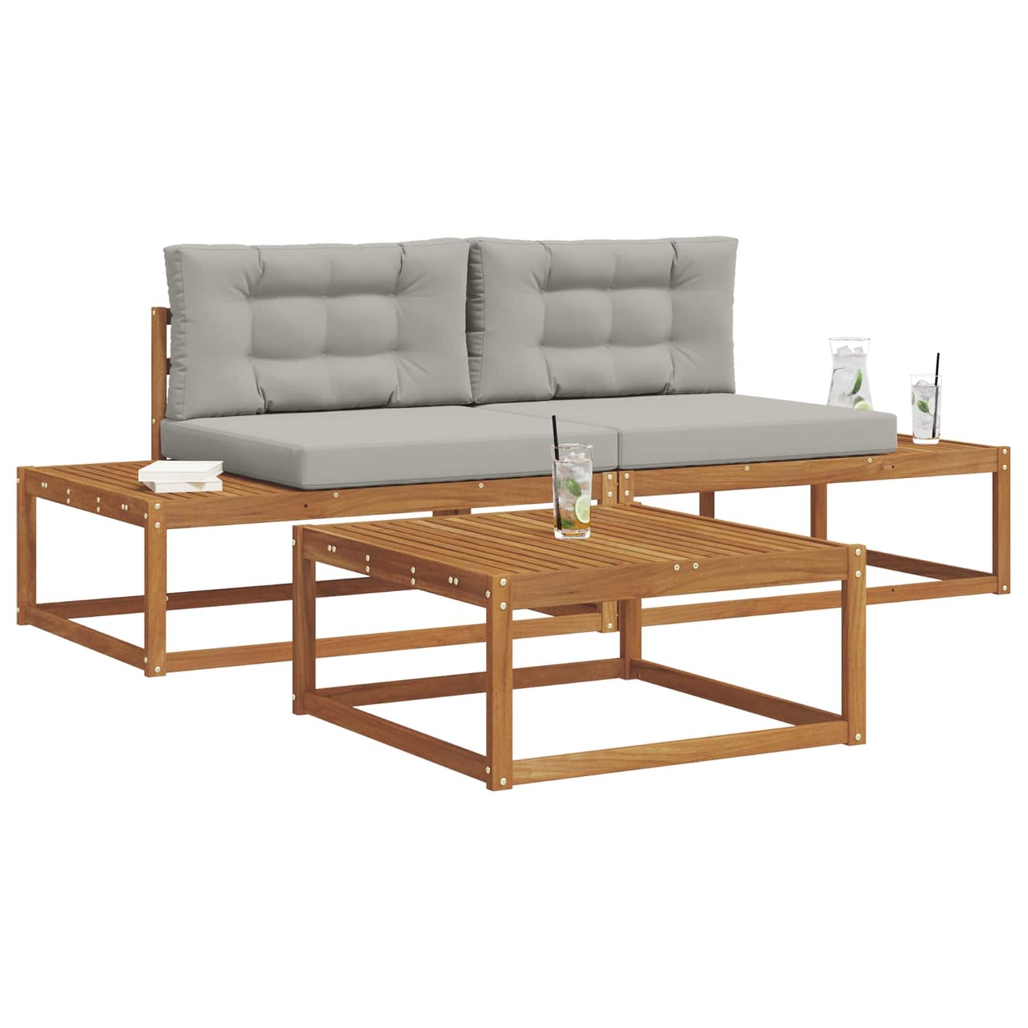 Set de canapele de exterior 3 Bucată Gri natural și deschis