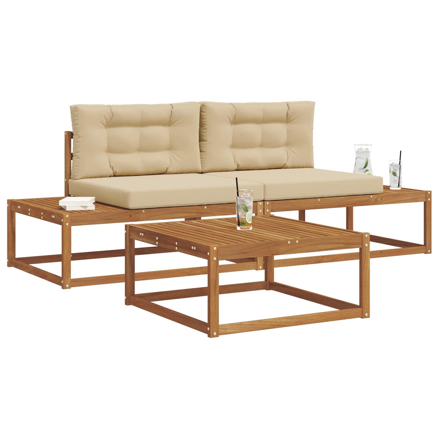 Set de canapele de exterior cu pernă 3 Bucată Natural și Bej