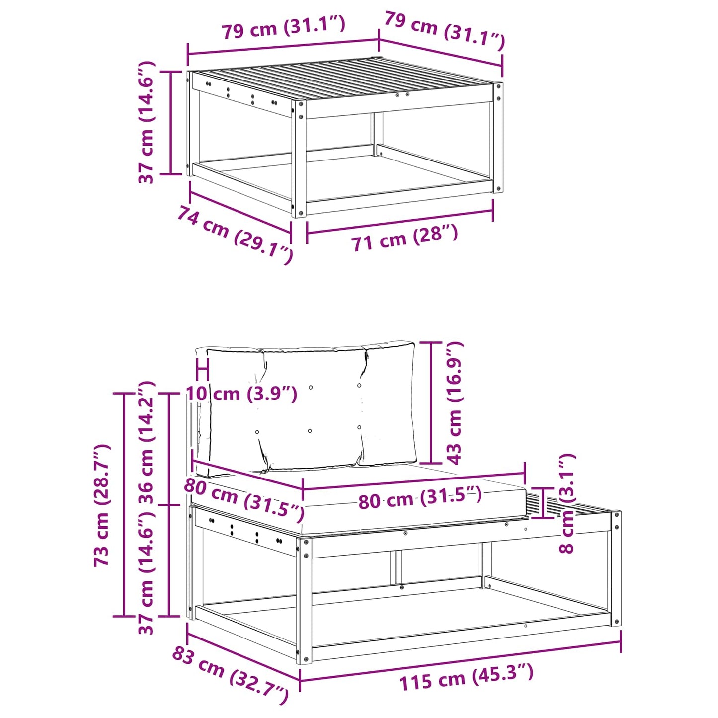 Set de canapele de exterior cu pernă 3 Bucată Natural și Bej