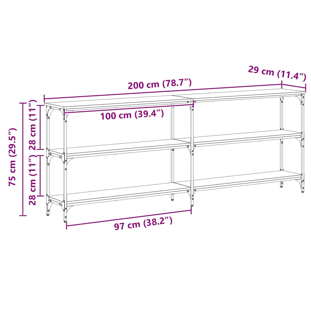 Masă de consolă stejar artizanal 200 x 29 x 75 cm