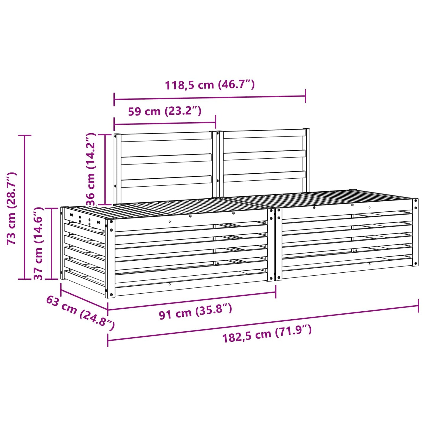 Set de canapele de exterior 2 Bucată natural 182,5 x 63 x 73 cm