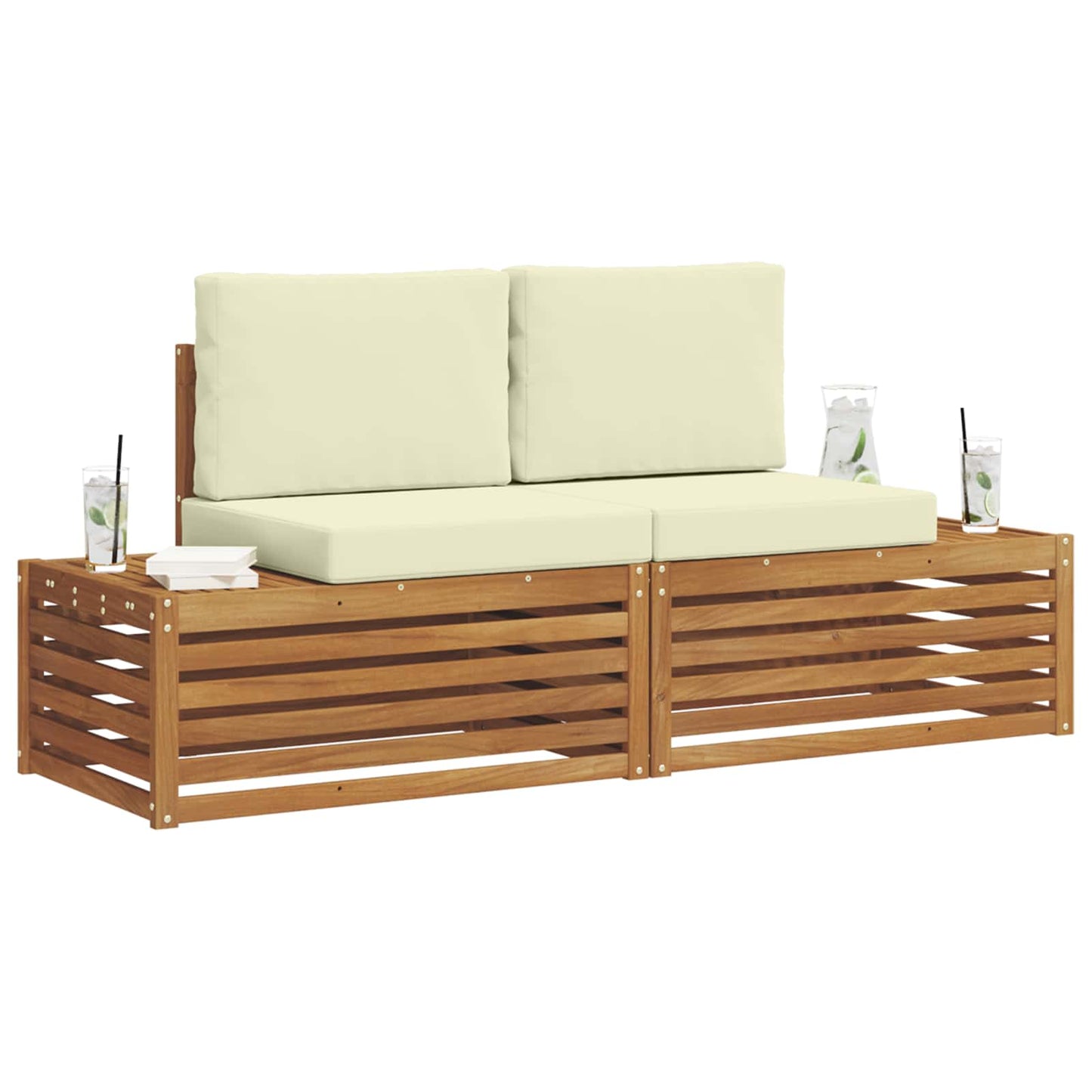 Set de canapele de exterior cu pernă 2 Bucată Natural și Crem