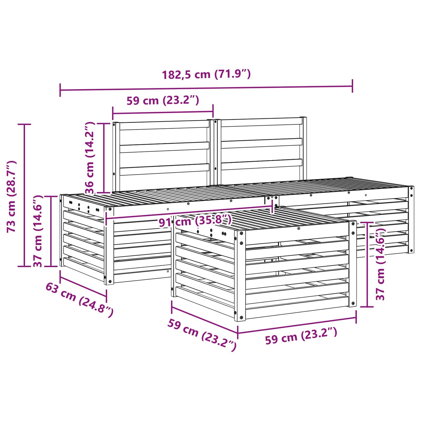 Set de canapele de exterior 3 Bucată natural