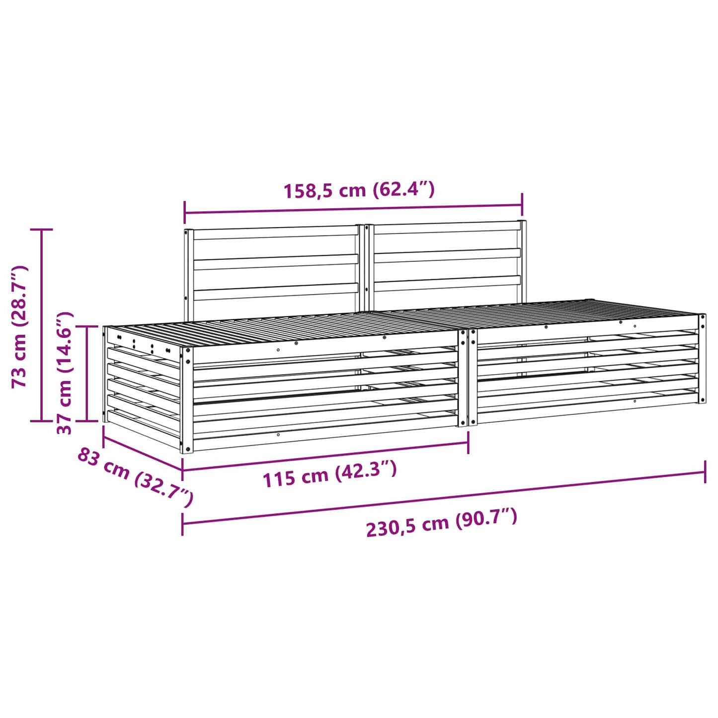 Set de canapele de exterior 2 Bucată natural 203,5 x 83 x 73 cm