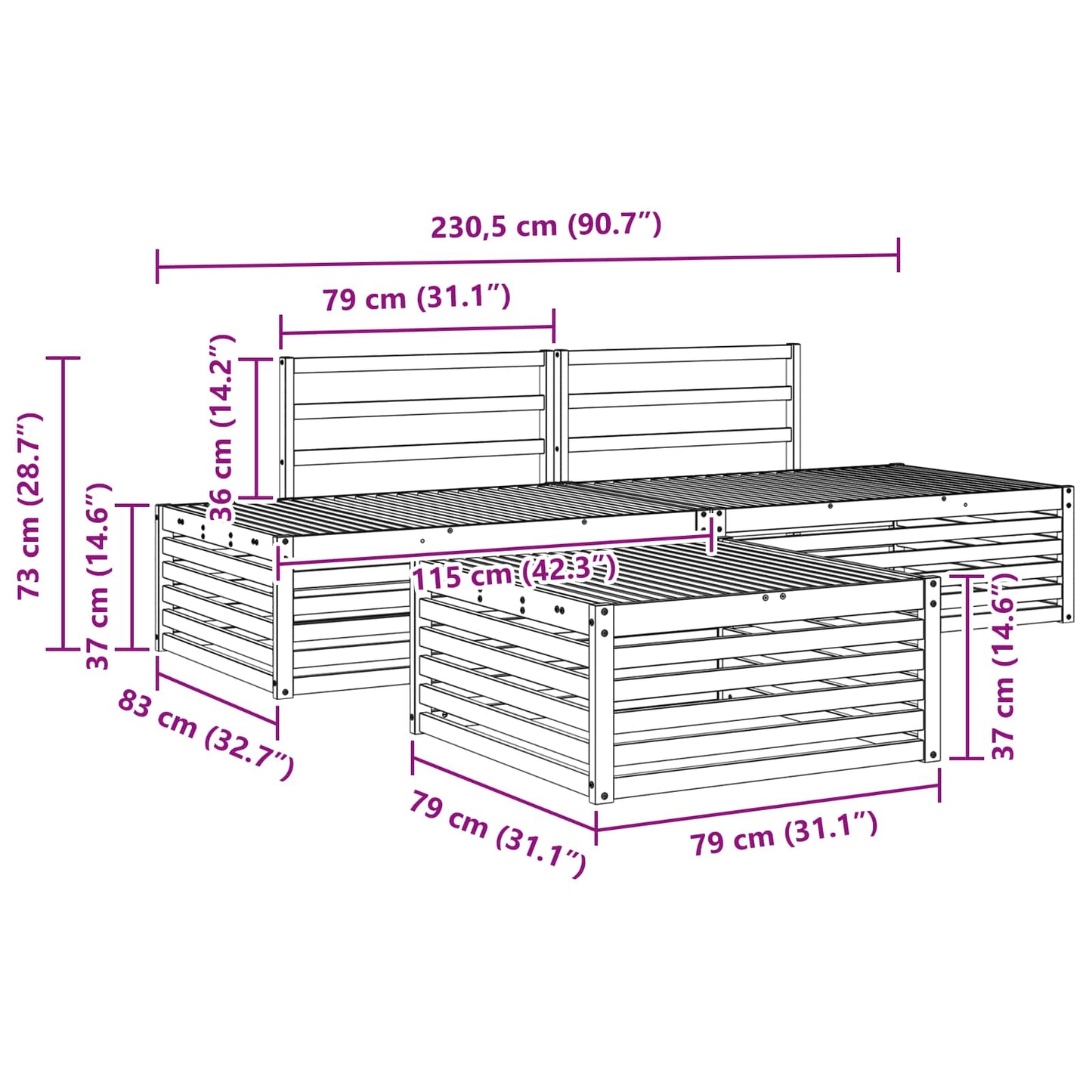Set de canapele de exterior 3 Bucată natural