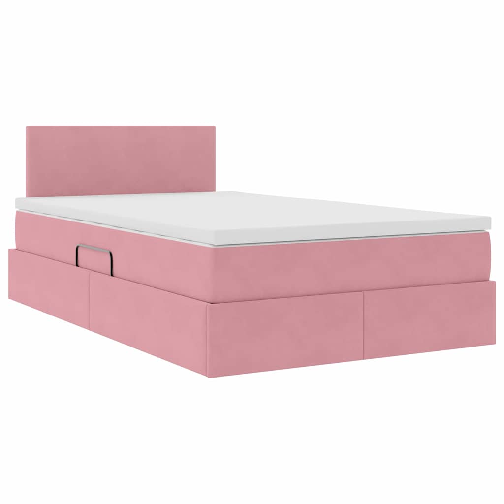 Pat cu storage cu saltea cu headboard Roz 120 x 200 cm Catifea