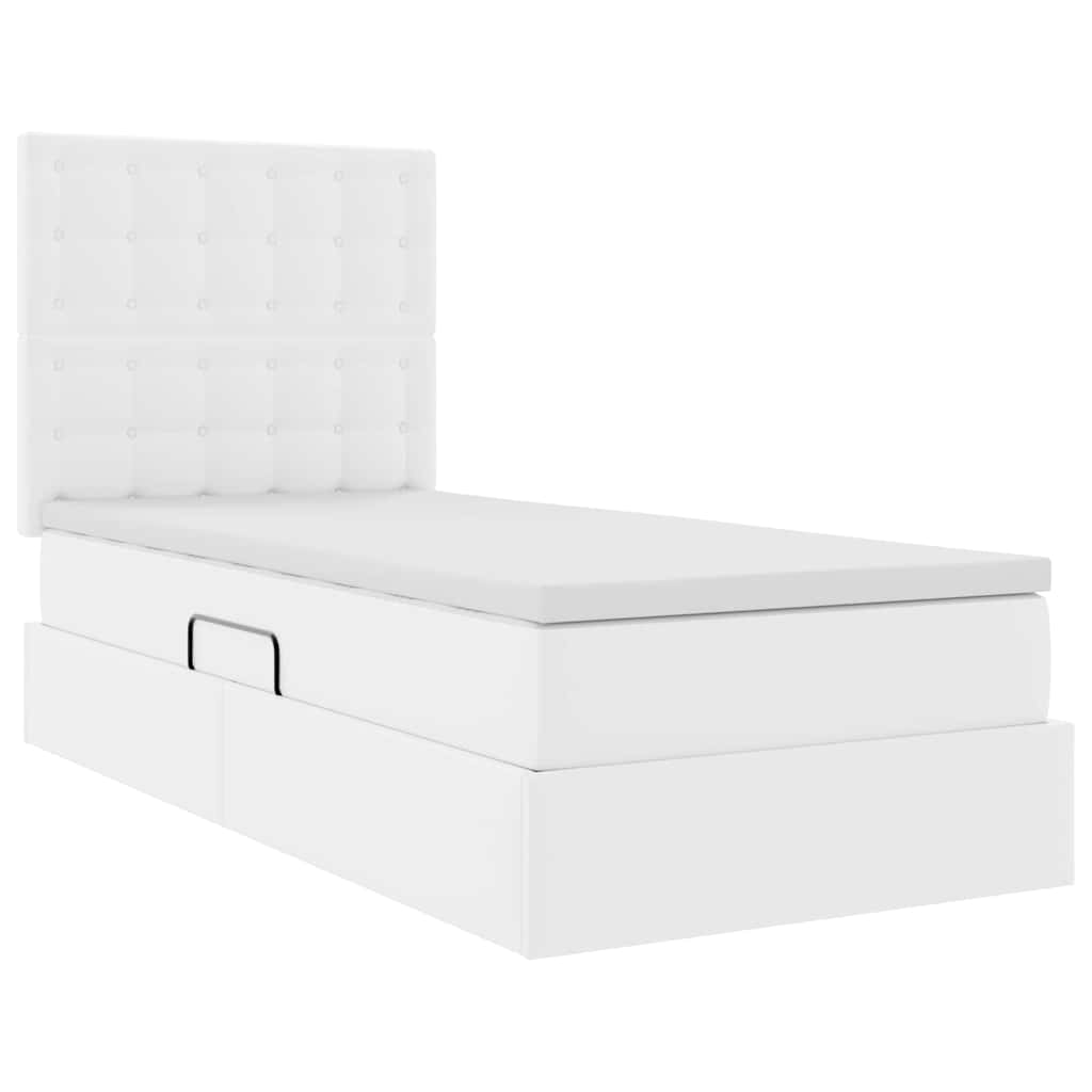 Pat cu storage cu saltea Alb pur 90 x 190 cm Piele artificială