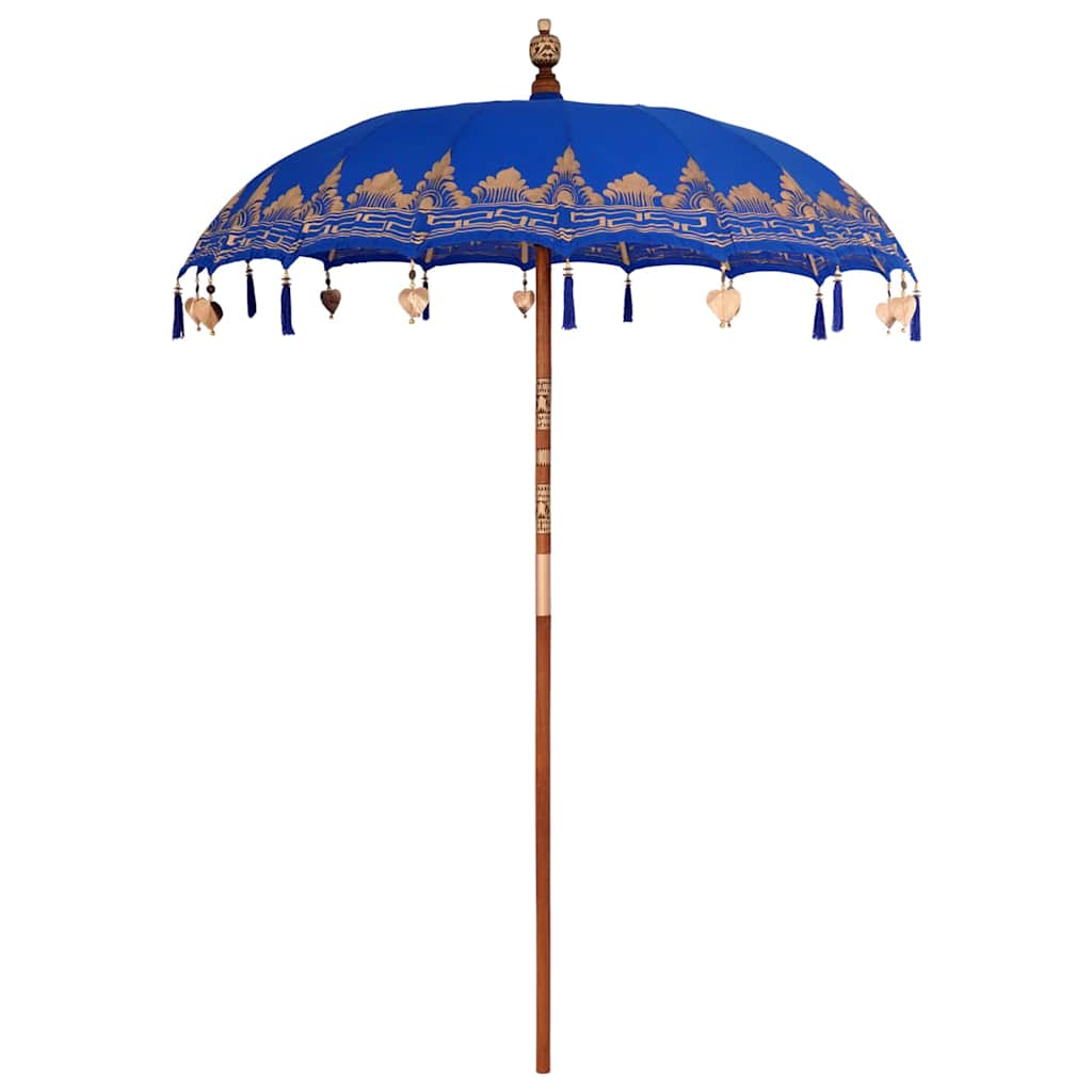 Parasol Balinez 260 albastru 180-190 cm Bumbac și lemn masiv