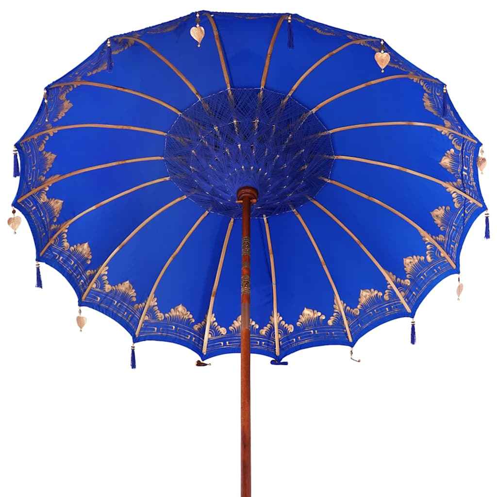 Parasol Balinez 260 albastru 210-220 cm Bumbac și lemn masiv