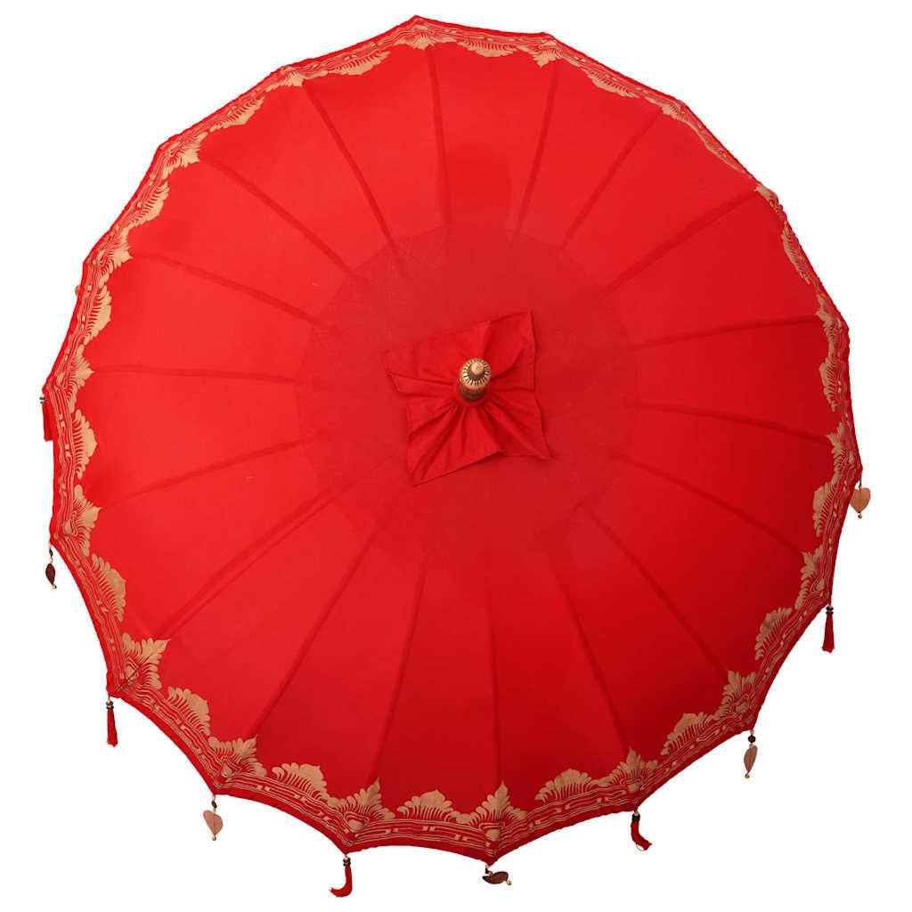 Parasol Balinez 260 Roșu 210-220 cm Bumbac și lemn masiv